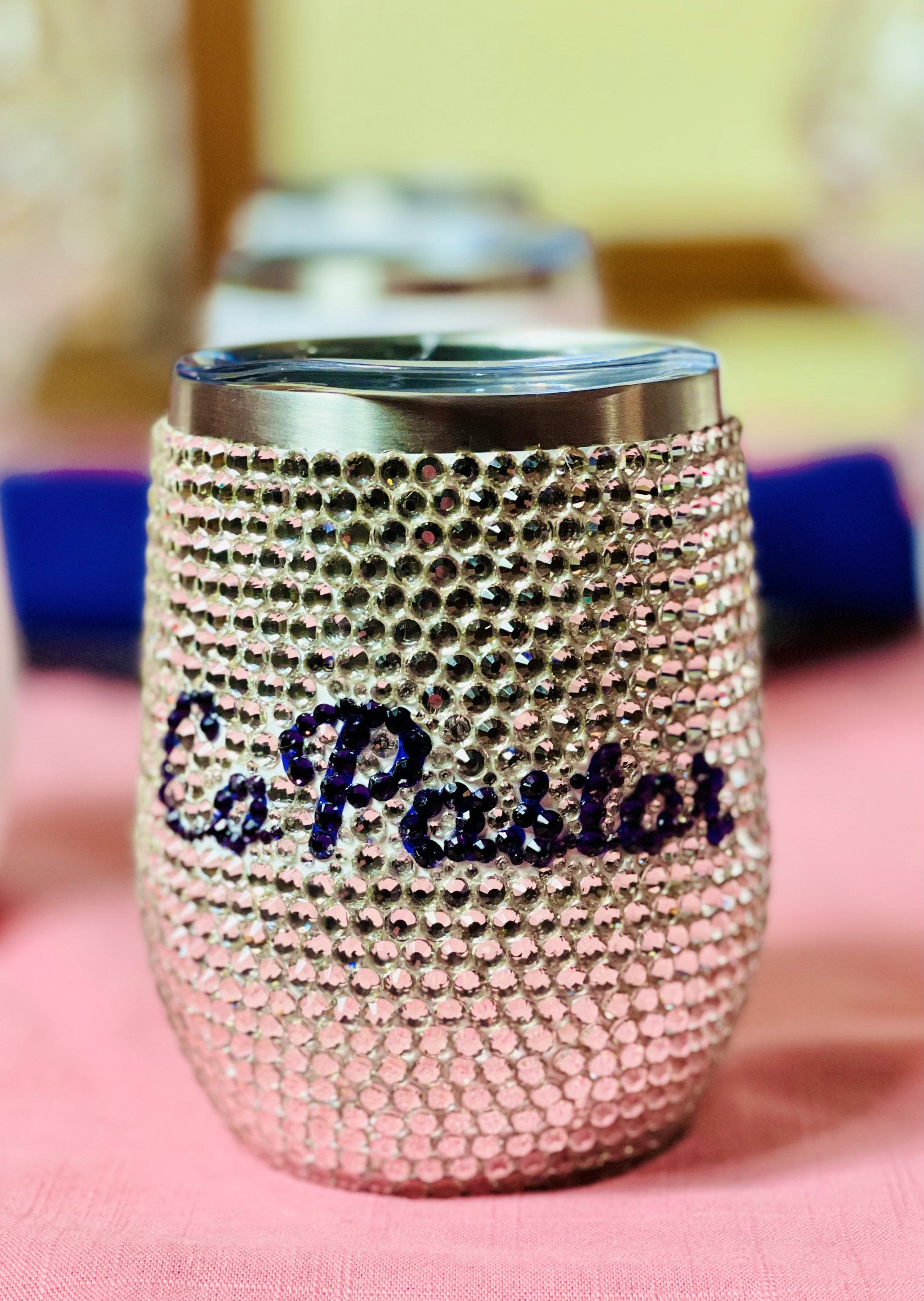 Custom rhinestoned wine tumbler with cheapest lid