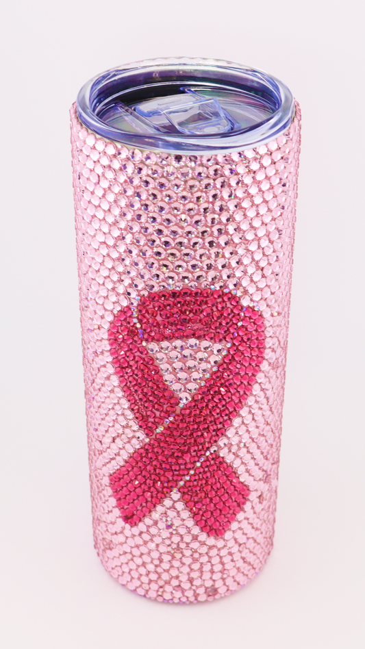 Rhinestone Tumbler - Light Pink Body with Pink Rose Rhinestone Ribbon (PI1A)