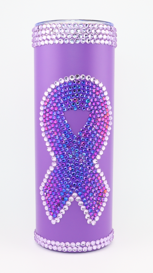 Rhinestone Tumbler - Purple Steel Body with Purple Rhinestone Ribbon with Lavender Rhinestone Trim (PL2A)